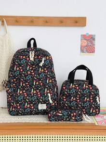 1 Set Casual College Style Floral Pattern Backpack Set, Includes Backpack, Lunch Bag And Pencil Case, With Laptop Compartment, Adjustable Shoulder Straps, Multi-Pocket Large Capacity, Multi-Function School Bag Set, Suitable For Girls/Teenagers/College Students/Graduates Daily Use/Vacation/Travel/Back To School. - 2347 - View 18