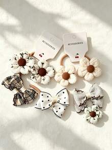 10pcs Vintage Floral Bow Fabric Hair Tie Pack - Multicolor - View 1