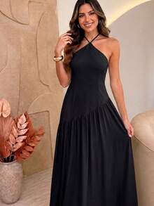 Women Long Dresses - Matte Black - View 1