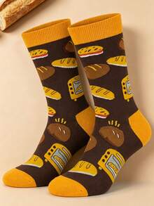 1 Pair Men's Mid-Calf Socks With Funny Bread & Oven Food Pattern, Halloween & Christmas Holiday Theme Socks, Quirky Personalized Casual Long Socks For Daily Commute & Party Wear, Soft & Warm For Autumn/Winter, Unisex Couple Creative Holiday Gift - Multicolor - View 8