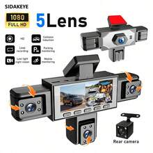 SKYWORTH SIDAKEYE 360°全景5通道行車記錄器，支援1080P全高清錄影，配備前、後、左、中、右車內攝影機，具備夜視、循環錄影功能，適用於汽車，支援倒車輔助、150MAH電池、防碰撞與防盜錄影等多項功能 - A - View 8