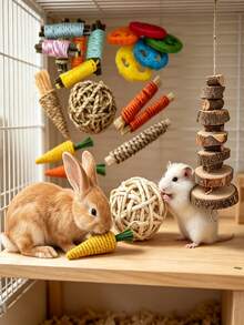 Happy Pet 兔子玩具/兔子/天竺鼠玩具,兔子咀嚼玩具,多件裝兔子玩具,手工咀嚼玩具,適用於天竺鼠、倉鼠、小型齧齒動物,生日禮物,節日禮物 14件/7件/3件套 - 查看 5