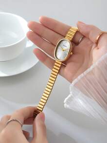 1件女款休閒奢華百搭極簡復古石英手錶，適合日常配戴 - 金色 - 查看 3