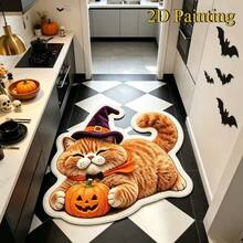 1pc Halloween Pumpkin Cat Decorative Rug, Living Room Small Rug, Bedroom Rug, Living Room Home Decor, Outdoor Rug, Washable Rug - Multicolor 1 - View 3