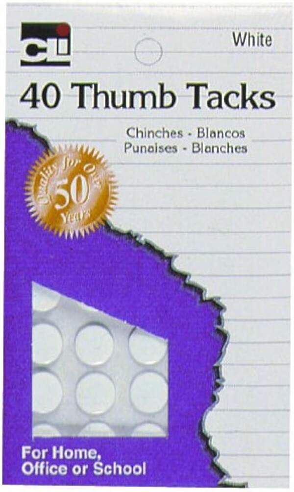 Chinchetas Charles Leonard, en tarjetas de , pintadas de blanco, paquete de 40 (83535)