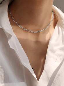 1pc Silver Hollow Chunky Chain Necklace - Silver - View 4