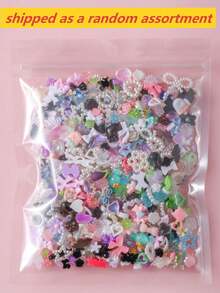 100件 3D樹脂美甲飾品：隨機組合包含玫瑰、桃花、裙子、蝴蝶結、蛇、冰淇淋、龍、愛心、亮片鏤空愛心、星星、兔子及各種動物造型，搭配水鑽與仿珍珠，適用於DIY美甲裝飾與手工藝品，適合春夏秋冬四季及Y2K美甲風格 - 彩色 - 查看 7