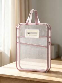 1pc L-Shaped Large Opening Mesh Zipper File Bag, Student Tote Bag For Exams, Tutoring, Homework Storage, 3-Layer Compartment, Large Capacity, Thickened Mesh, Flexible And Wear-Resistant, Storage Bag For Student Homework, Exam Hall, Office And Daily Use - View 10