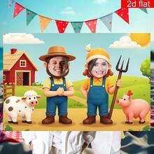 2D Flat Banner, 1pc Farm Fun Photo Frame Party Banner, Polyester Pastoral Animal Pattern Photo Booth Prop Banner, Suitable For Role Play, Costume Party, Home Celebration, Birthday Game Party - Multicolor - View 2