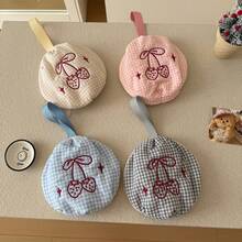 1件格紋櫻桃刺繡內衣收納袋，便攜旅行收納包，柔軟布料內衣襪子化妝品收納手提包，適合度假與日常使用 - 彩色 - 查看 2