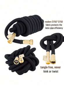 3pcs Black Expandable Hose, Extended Long Range Spray Gun, 3/4" US Thread Connector, Multi-Purpose Water Hose For Lawn Watering, Patio Cleaning - A - View 6