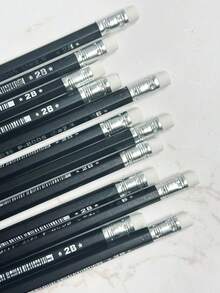 12支黑色2B鉛筆附橡皮擦 + 1個鉛筆削筆器，學生學習與考試鉛筆，學生文具鉛筆套組，繪圖與素描鉛筆，返校用品 - 彩色 - 查看 5