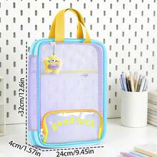 HUAJIE 1pc A4 Mesh L‑Shape Document Tote Bag, Large Capacity Multi‑Pocket Zipper File Organizer With Handle, For Paper Textbook Stationery Storage, Office & School Supply - Single Piece - View 7