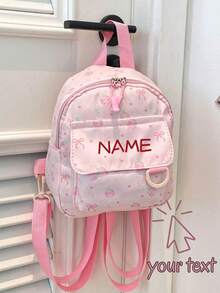 1pc Mini Back To School Personalized Customized Versatile Cute Strawberry Bow Backpack, Zipper Closure Nylon Material, Adjustable Shoulder Strap, Hand-Carry, Suitable For School, Shopping, Daily Commute, Outdoor Travel. Birthday Gift. - Multicolor - View 9