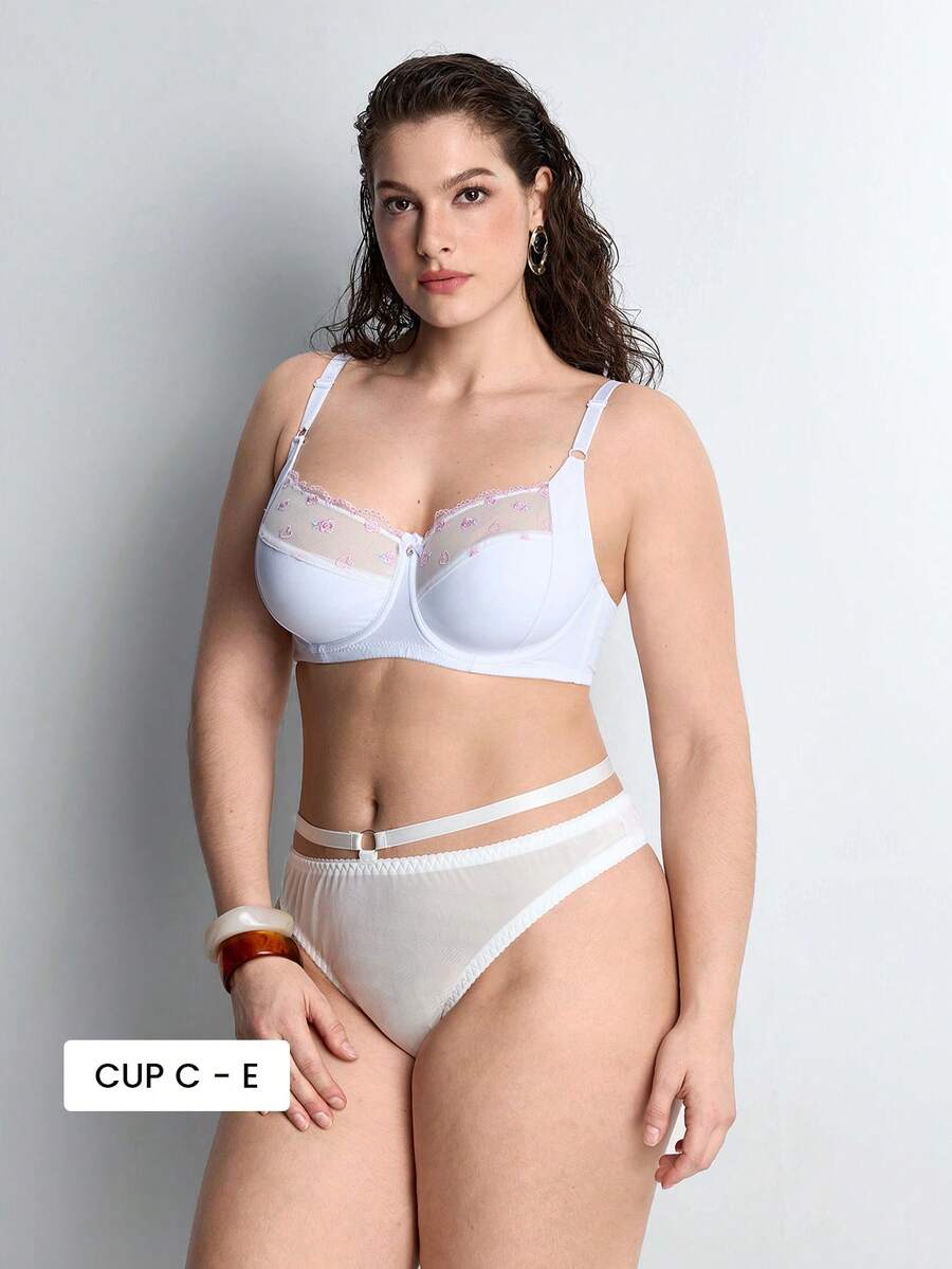 Slumbrini Plus Size Women's White Lace Sexy Bra - With Thin Padding And Lining, Comfortable Push-Up Design - White - View 1