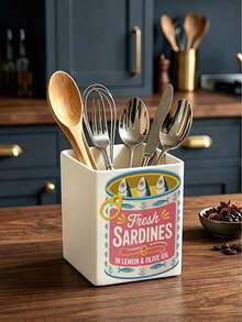 New Canned Sardine Pattern Tableware Storage Box, Multi-Functional Large Capacity Tableware Storage Box, Suitable For Storing Spoons, Forks And Knives, Ideal For Party And Kitchen Countertop Organization, Also Can Be Used For Storing Makeup Brushes, Cosmetics And Hair Clips - Multicolor - View 5