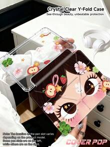 Cartoon Girl & Apple & Clover & Star Pattern Tablet Protective Case, Compatible With IPad 9.7/10.2/10.5/10.9/12.9/Pro 11, 10th Gen, Compatible With Samsung Galaxy Tab S6 Lite 10.4 Inch, Compatible With Kindle Paperwhite 12th Gen 2024, Kindle (11th Gen-2024), Soft Anti-Drop, Smart Stand/Auto Wake/Sleep, Y-Shaped Folding Tablet Protective Cover, Multiple Viewing Angles - Multicolor - View 4