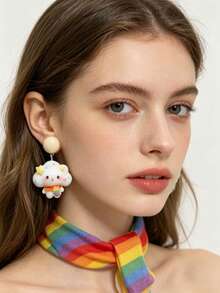 1 Pair Star Cloud Rainbow Scarf Earrings, Personalized Sweet Quirky Versatile Delicate, Suitable For Girls Party Gathering Daily Wear - Multicolor - View 8