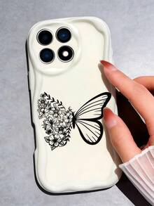 Cream Dopamine Wave Ruffle Soft TPU Texture Creative Personalized Minimalist Line Butterfly Pattern Phone Case Compatible With Galaxy S21 S22 S23 S24 S25 S26/Honor/ And Other Models - White - View 3