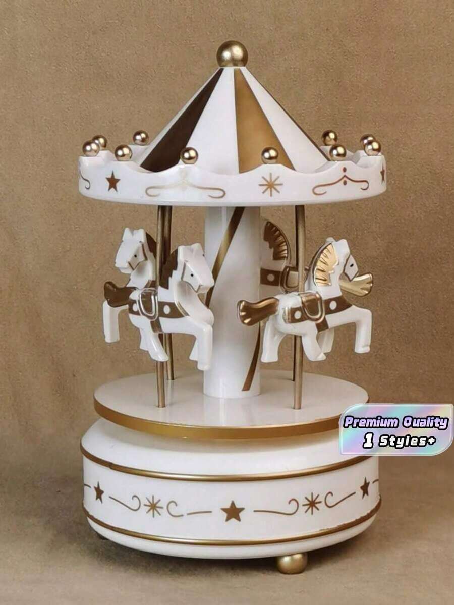 1pc Rotating Carousel Music Box, Mechanical Driven, No Battery Required, Cake Shaped, Gift, Valentine's Day, Christmas Gift, Decorative Ornament