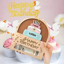 1pc 2D Wooden Birthday Greeting Card, Innovative Design With "Happy Birthday" Text And Birthday Cake Pattern, Perfect For Birthday Party Gift And Decoration, Also Suitable For Home Decor - Arched Birthday Card - View 6