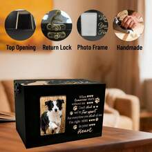 PRESSINART Dog Pet Urn Wooden Pet Memorial Box Dog Flower Butterfly Words Pattern Rectangle Storage Containers Cremation Box With Photo Frame For Animal Memorial Remembrance Gift 6.3 X 4.3 X 4.3 Inch - ColorC - View 3
