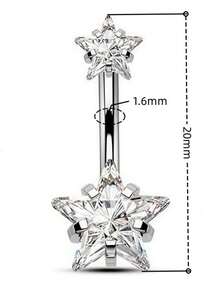1pc Silver Double Star Belly Button Ring, Curved Bar Navel Ring, Summer Beach Crop Top Hot Girl Style Versatile Shiny Accessory - Silver - View 3
