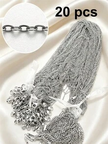 10/20/50/100件 18K鍍金不鏽鋼高品質O型鏈條，附龍蝦扣延長鏈，DIY項鍊製作配件 - 項鍊 - 查看 18