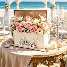 1pc Exclusive Wooden Greeting Card Box, Dual-Use, Greeting Card Box/Flower Display Box. Suitable For Wedding/Party/Birthday/Event/Anniversary/Celebration/Bridal Shower - A - View 2