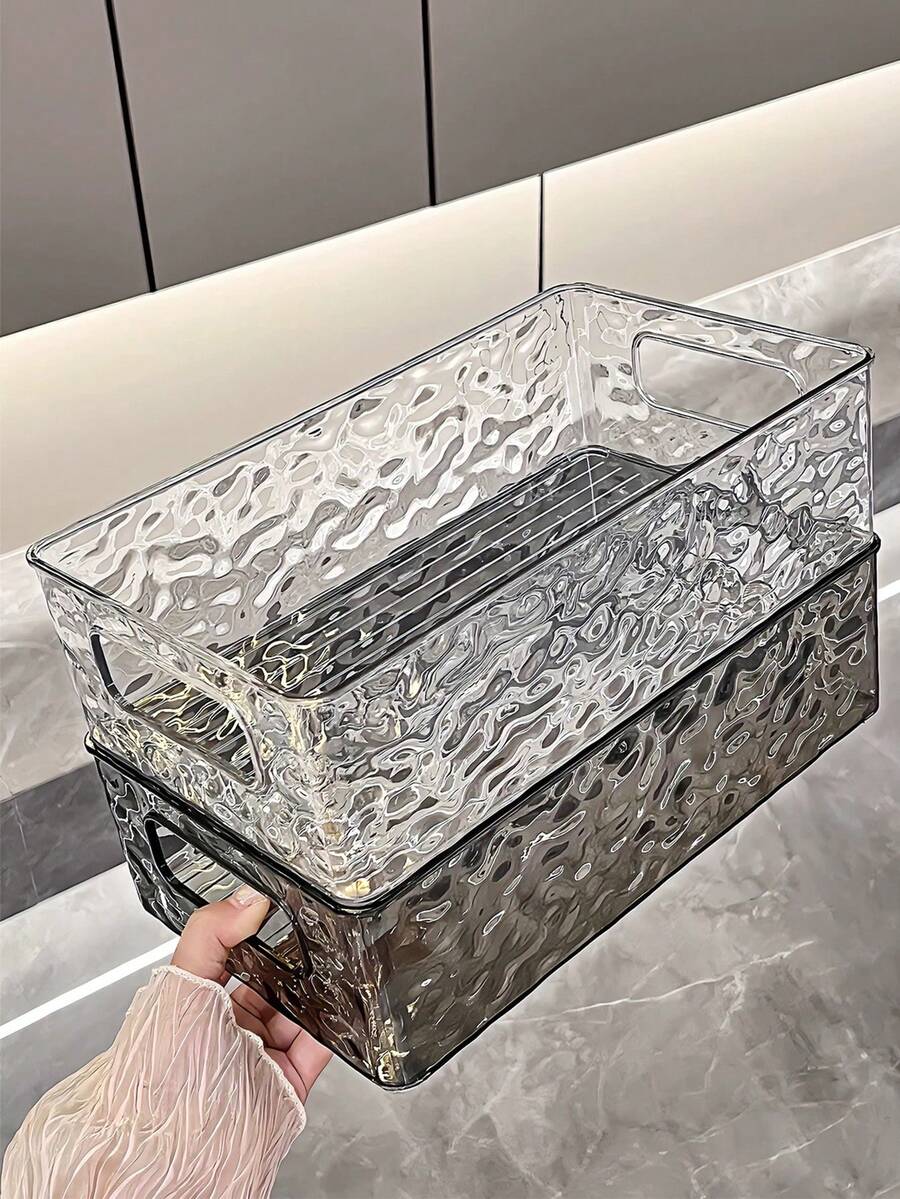 2/1 Luxury Transparent Cosmetic Storage Box, Portable Stackable Desktop Organizer Basket, Suitable For Skincare, Lipstick And Face Mask Cosmetics, Transparent Cosmetic Storage Box - Corrugated Transparent - View 1