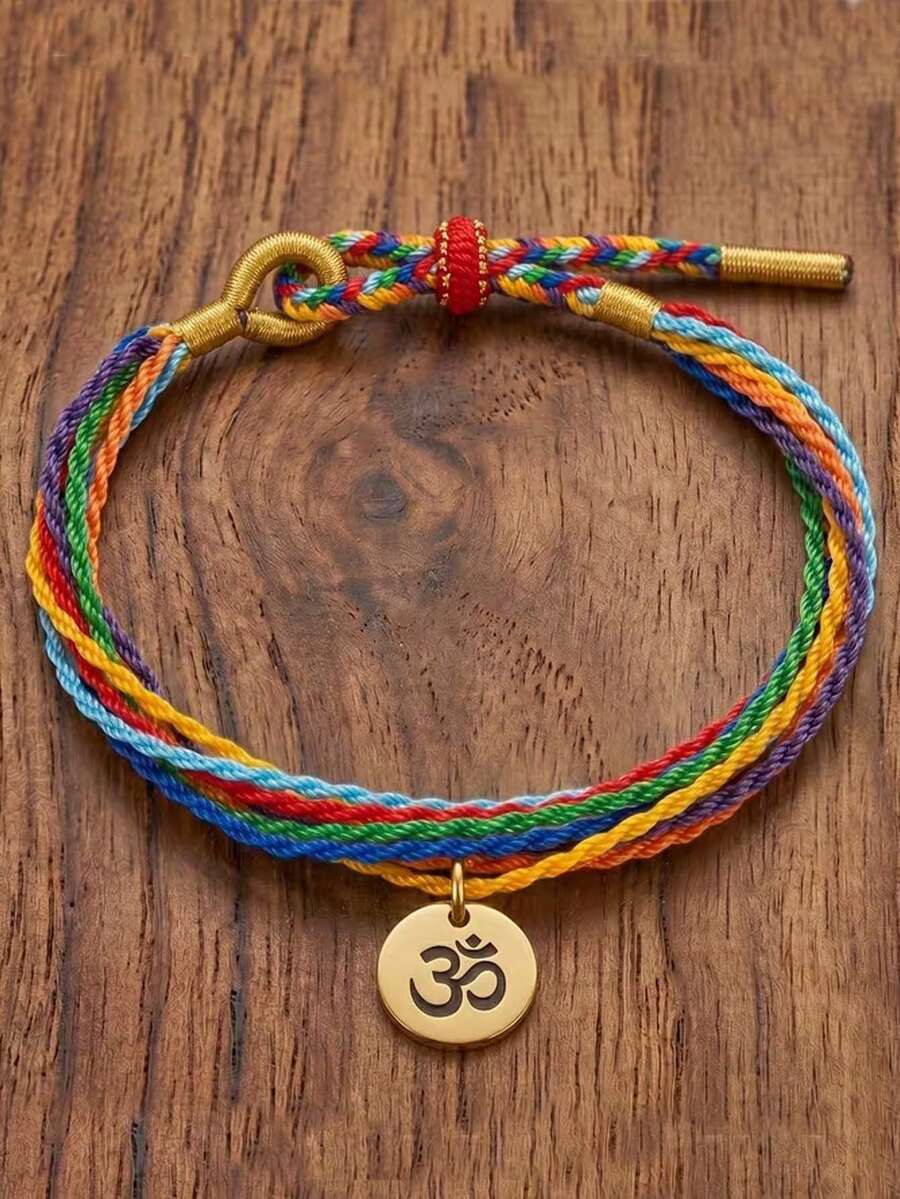 Pulseras para hombres y mujeres, pulseras de cuerda trenzada ajustable de estilo bohemio, joyería para yoga y meditación, regalos de uso diario para amigos y familiares - Multicolor - Ver 1