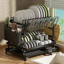 2-Tier Dish Drying Rack With Drain Board Set - Large Metal Dish Rack With Drain Board, Glass Rack, Utensil Holder And Additional Drainage System - Kitchen Accessory For Efficient Dish Drying And Organization - Multicolor - View 1
