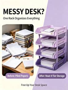 Foldable Plastic File Rack, 3-Tier And 4-Tier Gradient Color Foldable File Tray, Stackable Letter Tray File Organizer Storage Rack, Transparent Desktop File Organizer, Suitable For School Office Home, File Storage Basket Office Desktop Accessories - Gradient File Disk - View 8