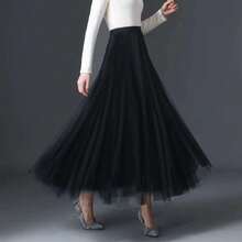 Women's High Waist Long Skirt, Available In Lake Blue, Pink, Dark Green, Blue Gray, Black, White, Red, Rose Red, Royal Blue, Yellow, Summer - Multicolor - View 12