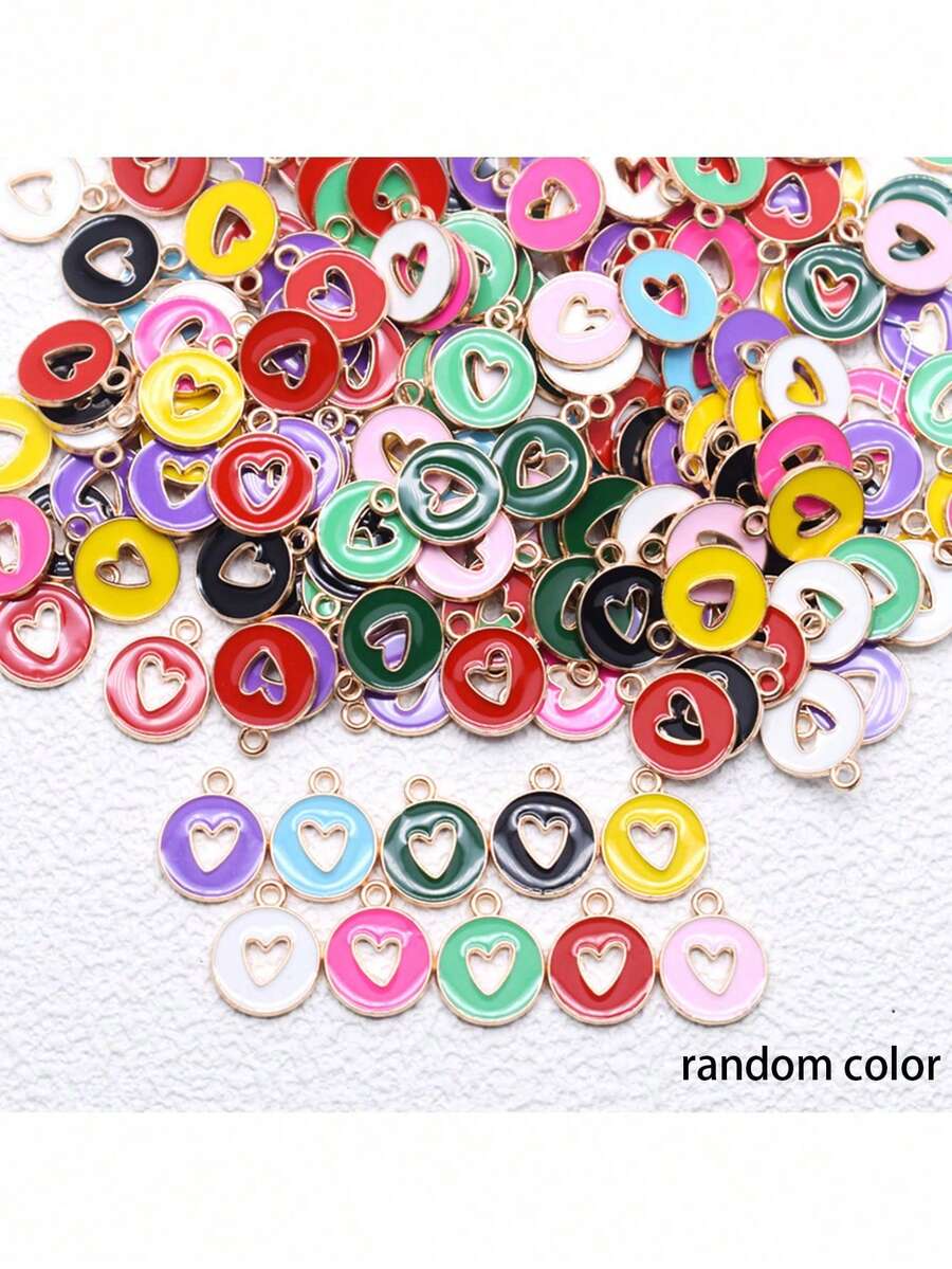 20pcs Fashion Drip Oil Heart Pendant Round Zinc Alloy Pendant Can Be Used For Women's Earrings Necklace Bracelet DIY Handmade Craft Supplies Accessories Wholesale (Multi-Color Random) - Multicolor - View 1