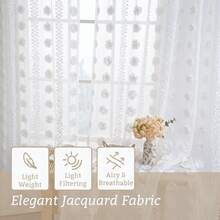 COSENNATUR 1pc White Pom Pom Striped Jacquard Semi-Sheer Curtain, Rod Pocket Design, Lightweight Soft Washable, Modern Minimalist Style, Suitable For Living Room, Bedroom, Dining Room, Office, Wedding Decor - White - View 6