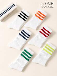 1/6 Pairs Striped Contrast Color Mid-Calf Socks, Casual Minimalist Collegiate Style Sports Mid-Calf Socks, Unisex, Comfortable And Breathable, Suitable For Home Or Sports - Multicolor - View 10