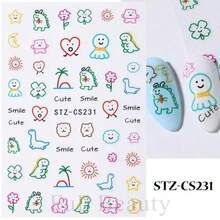 2pcs Cartoon Dinosaur Graffiti Style Nail Art Stickers, Cute Sun Face Stickers, Maple Leaf Nail Design Decoration DIY - Multicolor - View 8