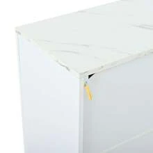 Living Room Sideboard, Storage Cabinet With 4 Doors, 35x140x70cm. Gold And White Design, Adjustable - White - View 4