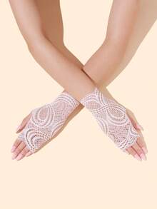 1 par de muñequeras de encaje para mujer primavera/verano, calentadores de muñeca elásticos decorativos, guantes de media-dedo con mangas de trompeta con pestañas - Multicolor - Ver 8