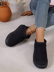 Botas de Piel de Talla Grande Versátiles con Suela Gruesa, Botas de Tobillo sin Cordones Estilosas para Interior/Exterior, Botas de Nieve Cálidas - Negro - Ver 2