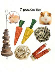 Happy Pet 兔子玩具/兔子/天竺鼠玩具,兔子咀嚼玩具,多件裝兔子玩具,手工咀嚼玩具,適用於天竺鼠、倉鼠、小型齧齒動物,生日禮物,節日禮物 14件/7件/3件套 - 查看 14