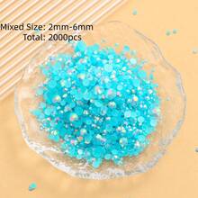 2MM-6MM Mixed Size 2000PCS/Pack Round Flat Back Resin Rhinestones Jelly Candy AB Color Bling Strass Glitter DIY Gems Stones Diamond Glue On Jewelry Bead For Clothes, Bag, Shoes, Mugs, Bottles, Tumblers, Mobile, DIY Accessories - Kong Lan 48 - View 1