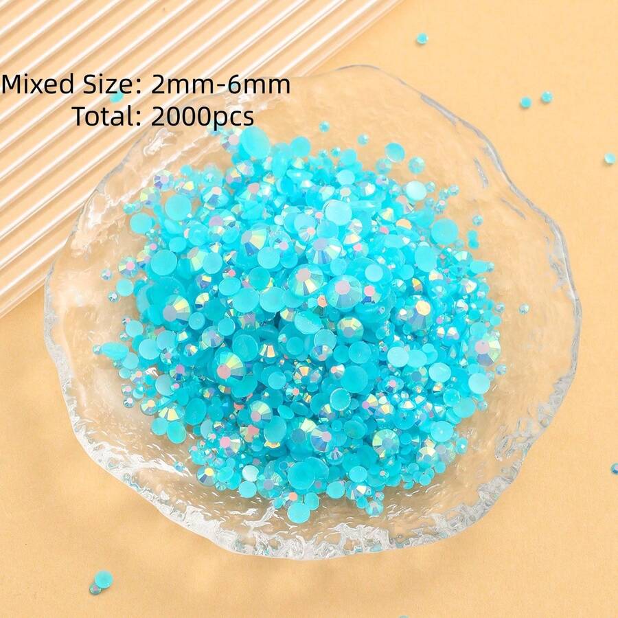 2MM-6MM Mixed Size 2000PCS/Pack Round Flat Back Resin Rhinestones Jelly Candy AB Color Bling Strass Glitter DIY Gems Stones Diamond Glue On Jewelry Bead For Clothes, Bag, Shoes, Mugs, Bottles, Tumblers, Mobile, DIY Accessories - Kong Lan 48 - View 1