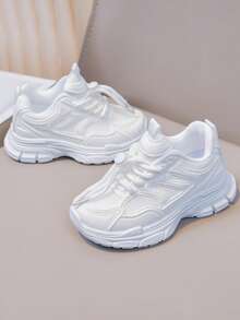 Student Versatile Lightweight Breathable Campus Running Shoes, Lock-In Buckle No-Tie Laces Athletic Shoes - White - View 1