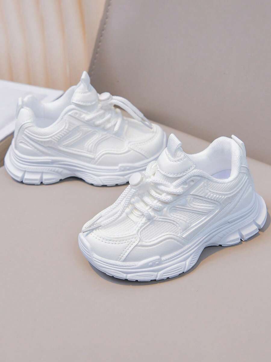 Student Versatile Lightweight Breathable Campus Running Shoes, Lock-In Buckle No-Tie Laces Athletic Shoes - White - View 1