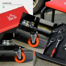 HOMCOM Workshop Stool, Rolling Machine Stool With 360Â° Swivel, Padded Seat, Tool Tray, Red - A - 查看 2