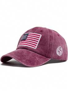 1 pieza Gorra de béisbol retro ajustable con bordado de bandera lateral, desgastada y suave, unisex, adecuada para deportes al aire libre, camping y uso diario - Bordado de bandera nacional - Ver 9