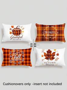 4pcs,American Country Vintage Thanksgiving Plaid Style Pillow Covers,Home Decor,Gift,Polyester Material,Hidden Zipper,No Filling,Suitable For Halloween,Thanksgiving Home Decor,Living Room Decor,Pillow Covers,Cushion Covers,Sofa Decorative Cushions,Pillow Covers,Lumbar Pillow Covers,Soft Cushions. - Multicolor - View 14