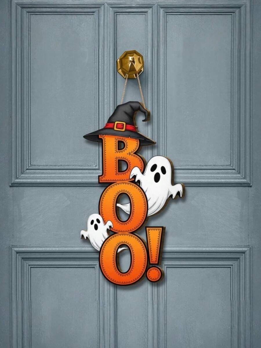 Decorative Signs And Hanging Plaques 2D Flat Wooden Wall Decor Horror Gothic Style No Electricity Required Suitable For Home And Kitchen Holiday Decoration Halloween Decoration - BOO - View 1